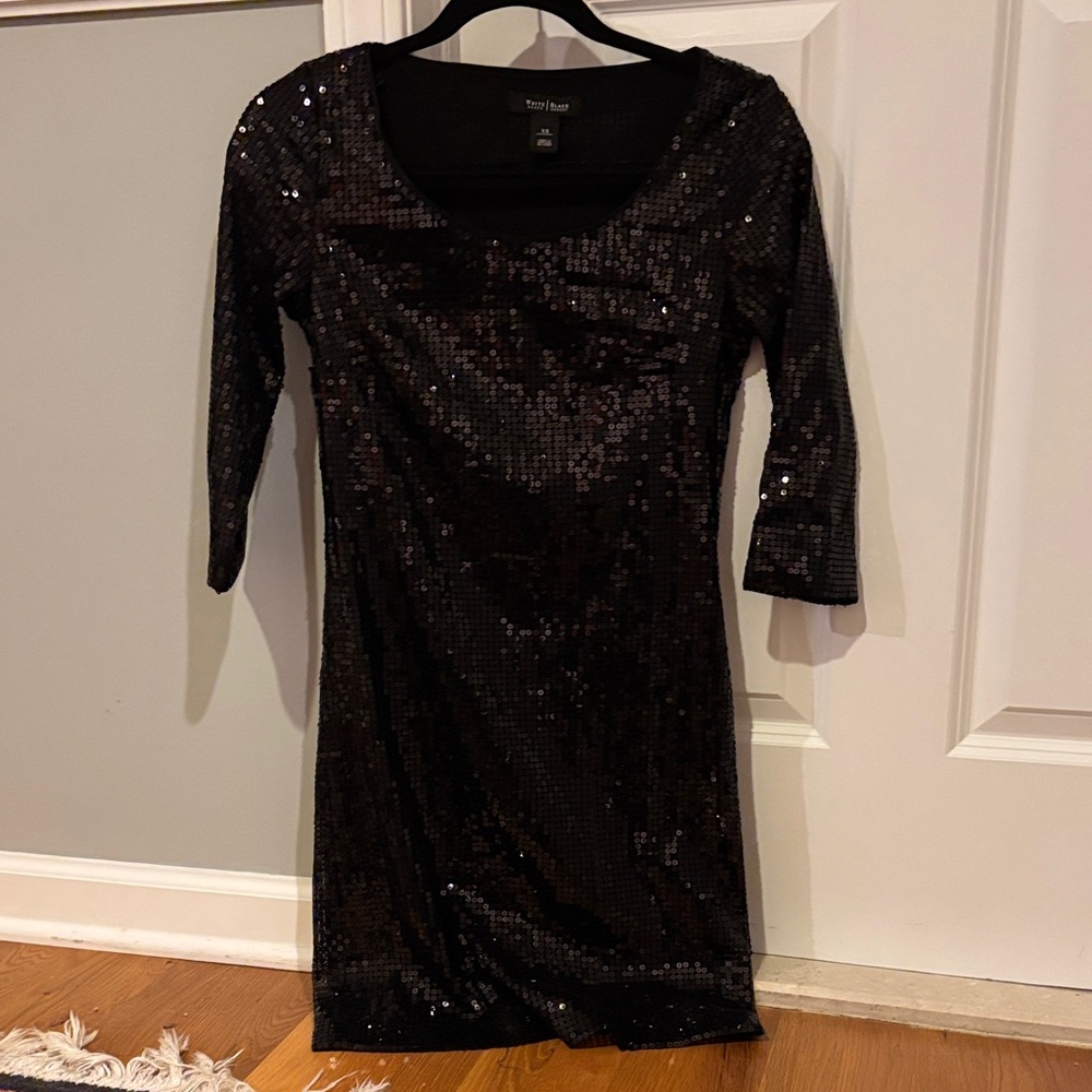 White House Black Market Black Sequin Long Sleeve Dress